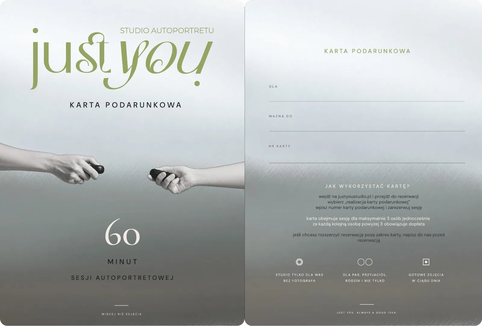 projekt karty podarunkowej just you na 60 minut